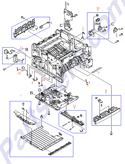 HP parts picture diagram for RU5-2107-000CN, RU5-2108-000CN, RB2-6262-000CN, RB2-6263-000CN, RH7-5279-000CN, RM1-0331-000CN, RM1-0342-000CN, RC1-0919-000CN, RM1-0333-000CN